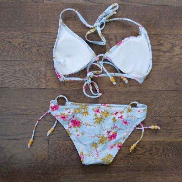 Aeropostale Blue Hibiscus Flower Palm Tree Bikini - Picture 2 of 4